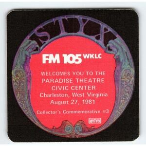 Styx Paradise Theater Backstage Radio Pass Original 1981 Pop Rock Civic Center